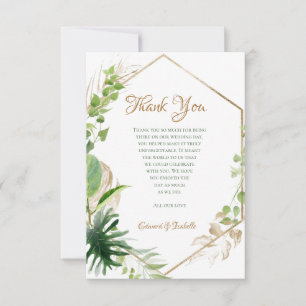 Carte De Remerciements Aquarelle géométrique Tropicale Feuilles d'or vert