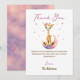 Carte De Remerciements Aquarelle Giraffe rose Baby shower C'est une fille