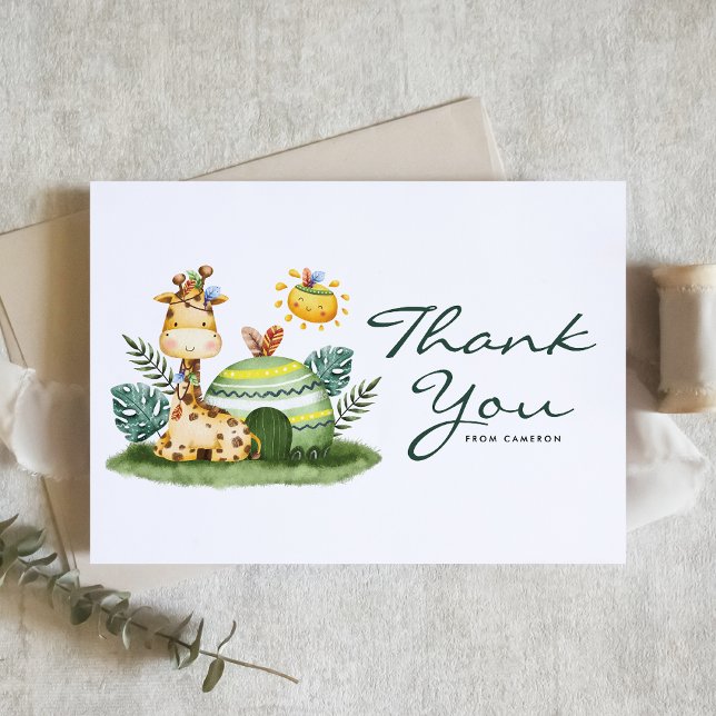 Carte De Remerciements Aquarelle Giraffe Tribal Safari Anniversaire (Créateur téléchargé)