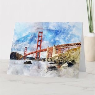 Carte De Remerciements Aquarelle Golden Gate Bridge à San Francisco