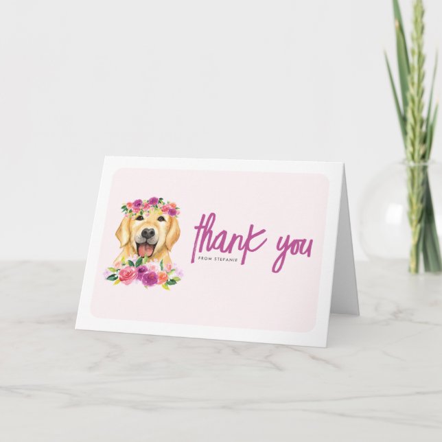 Carte De Remerciements Aquarelle Golden Retriever Purple Floral Anniversa (Devant)