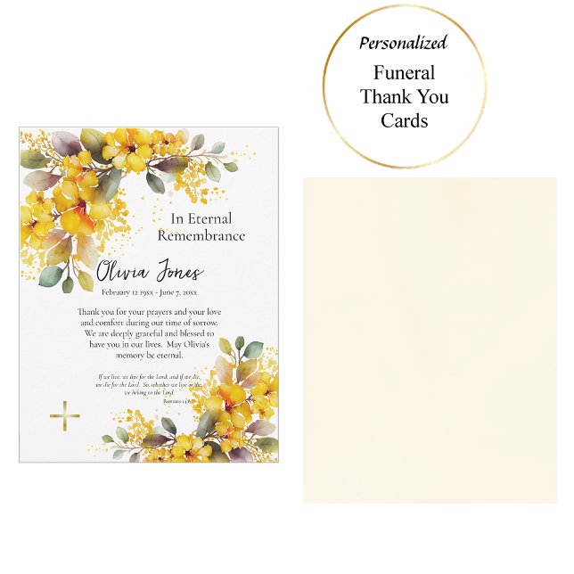 Carte De Remerciements Aquarelle Grandes Fleurs Jaunes Funérailles (Créateur téléchargé)