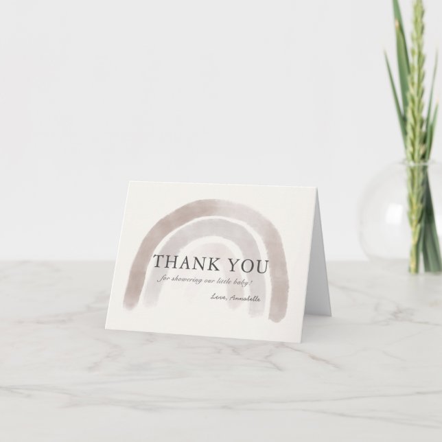 Carte De Remerciements Aquarelle gris beige arc-en-ciel Baby shower (Devant)