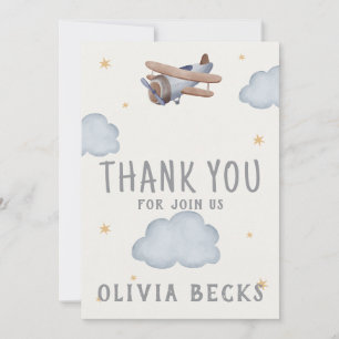 Carte De Remerciements Aquarelle Grise Et Beige Baby shower