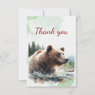 Carte De Remerciements Aquarelle Grizzli Ours Faune Nature Animal