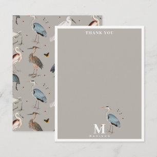 Carte De Remerciements Aquarelle Heron Bird Egret Nature Monogramme