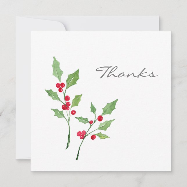 Carte De Remerciements Aquarelle Holly Sprigs (Devant)