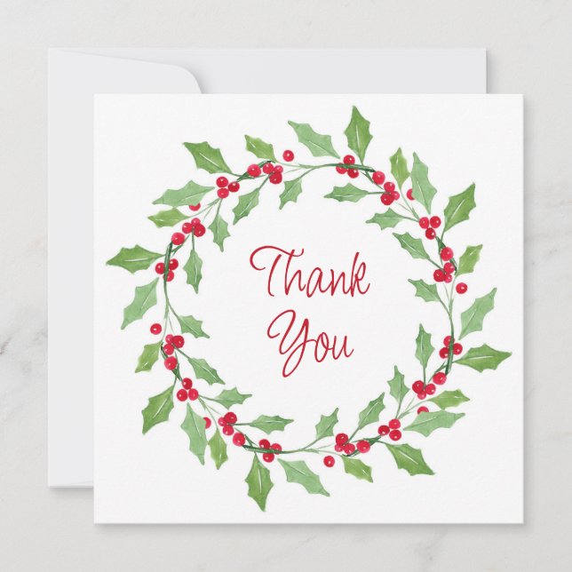 Carte De Remerciements Aquarelle Holly Wreath (Devant)
