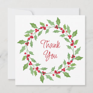 Carte De Remerciements Aquarelle Holly Wreath