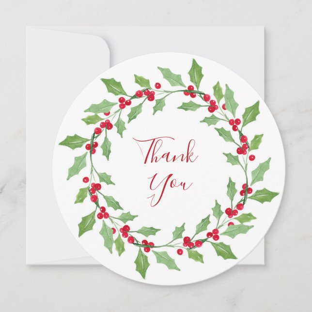Carte De Remerciements Aquarelle Holly Wreath (Devant)