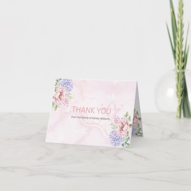 Carte De Remerciements Aquarelle Hydrangeas Peonies Floral Bereavement (Devant)