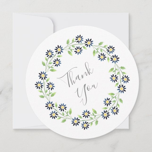 Carte De Remerciements Aquarelle Indigo Daisis Wreath (Devant)