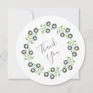 Carte De Remerciements Aquarelle Indigo Daisis Wreath