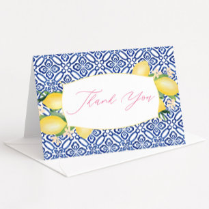 Carte De Remerciements Aquarelle italienne Citrons bleu Carreaux blancs M