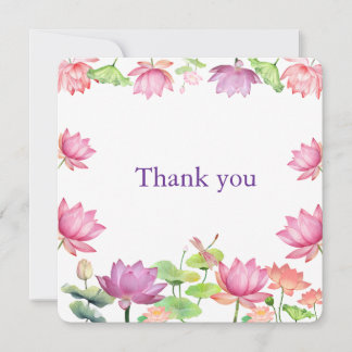 Carte De Remerciements Aquarelle Jardin Floral Lotus Rose 2.5