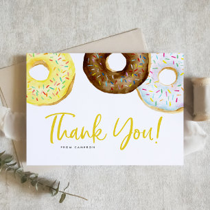 Carte De Remerciements Aquarelle Jaune et beignets de chocolat Anniversai