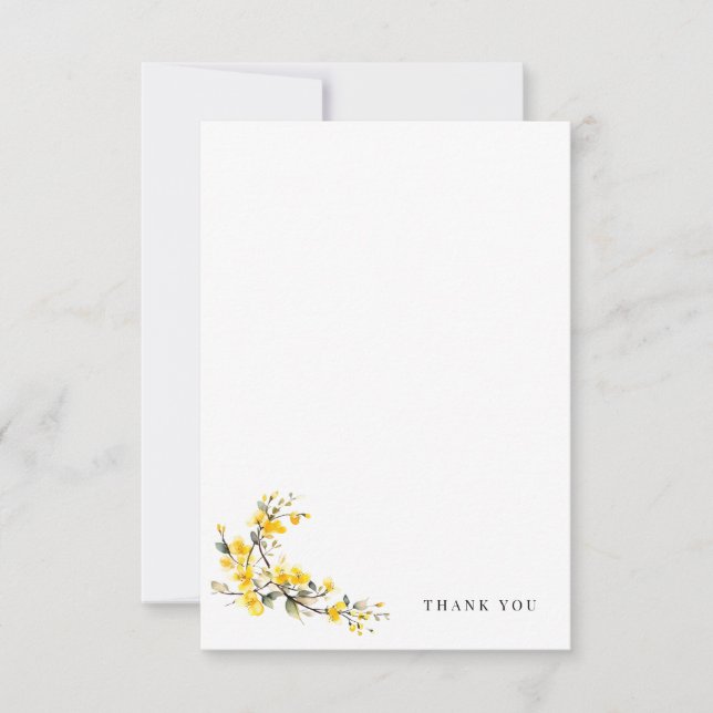 Carte De Remerciements Aquarelle jaune Floral simple Mariage blanc (Devant)
