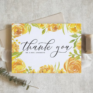 Carte De Remerciements Aquarelle Jaune Jardin Roses Mariage de cadre