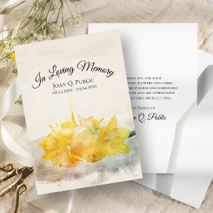 Carte De Remerciements Aquarelle jaune jonquille printemps Sympathie funé