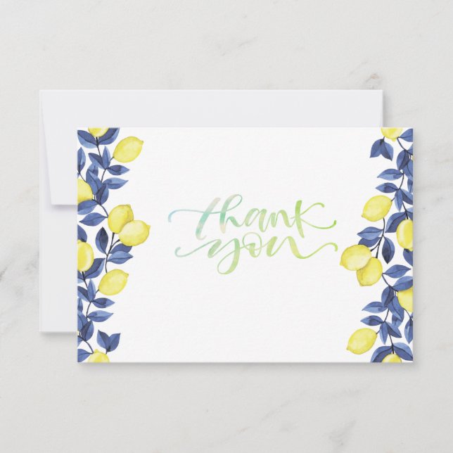 Carte De Remerciements Aquarelle Lemons Bleu Méditerranée (Devant)