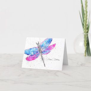 Carte De Remerciements Aquarelle libellule rose bleu classique Anniversai