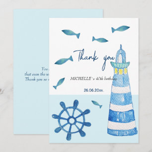 Carte De Remerciements Aquarelle Lighthouse Beach Peinte à la main