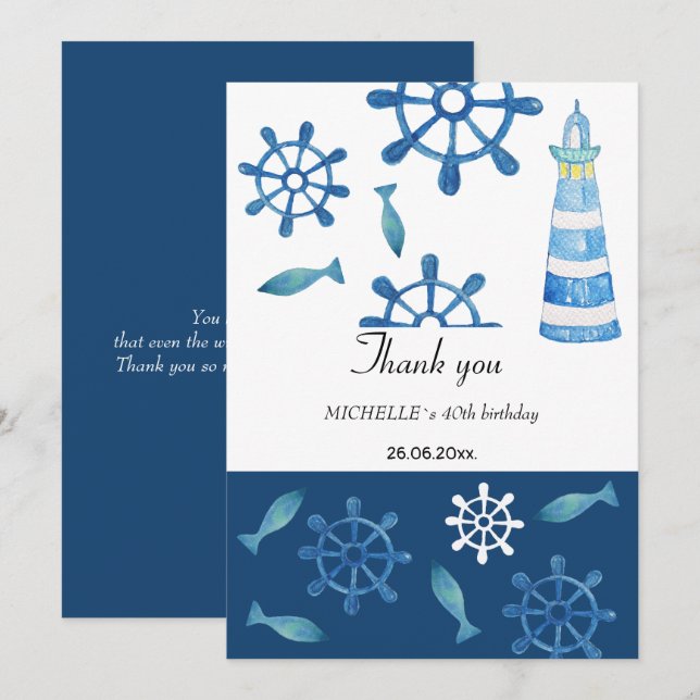 Carte De Remerciements Aquarelle Lighthouse Beach Peinte à la main (Devant / Derrière)