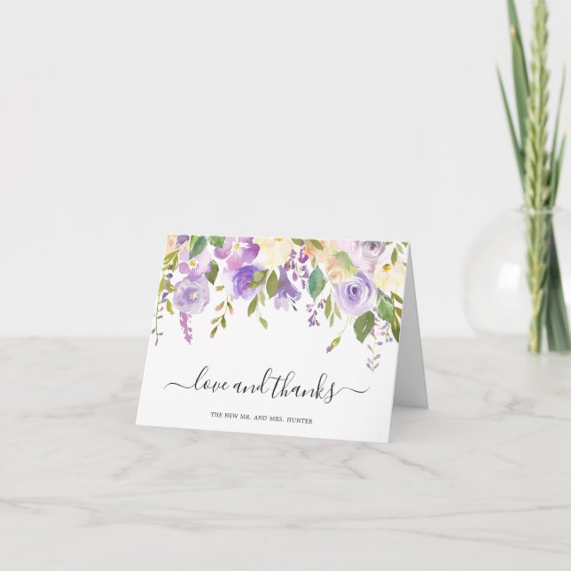 Carte De Remerciements Aquarelle Lilac Floral Mariage élégant (Devant)