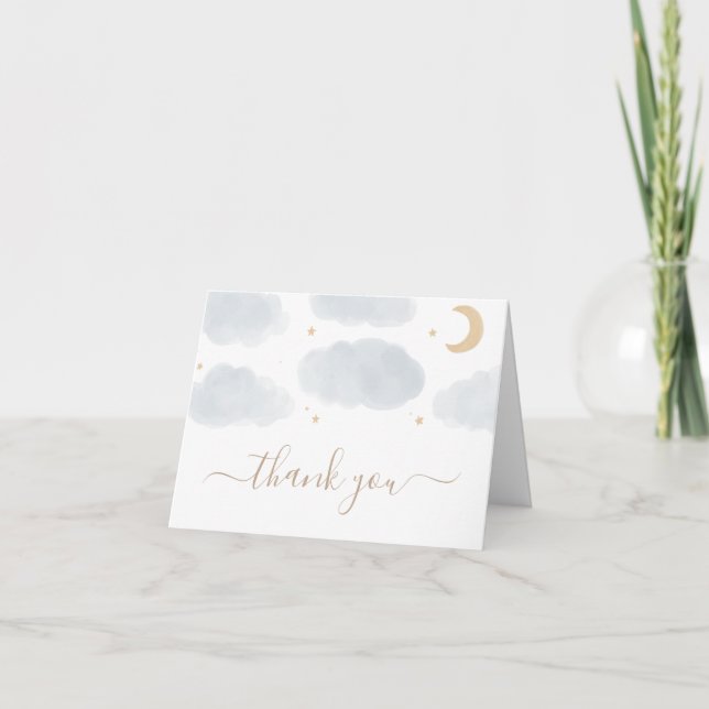 Carte De Remerciements Aquarelle Lune et Baby shower étoiles (Devant)