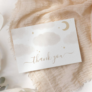 Carte De Remerciements Aquarelle Lune et Baby shower étoiles