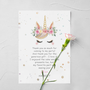 Carte De Remerciements Aquarelle Magique Unicorn Visage Anniversaire