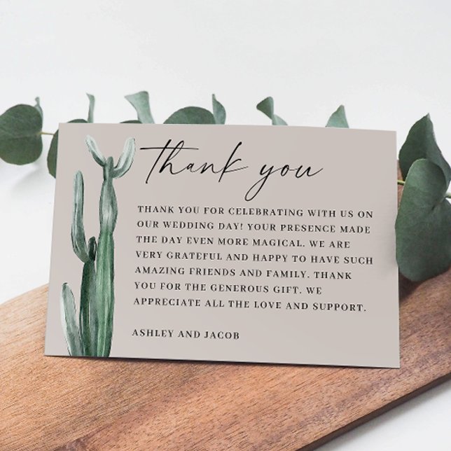 Carte De Remerciements Aquarelle Mariage Cactus. Désert gris clair Taupe (Créateur téléchargé)