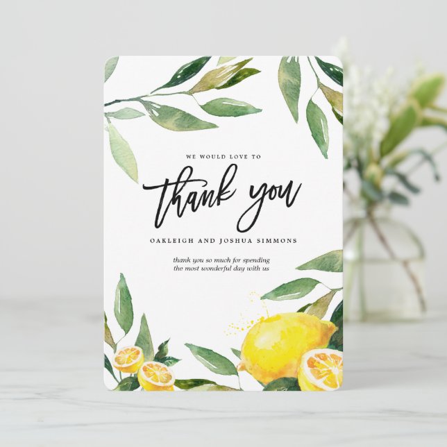 Carte De Remerciements Aquarelle Mariage citron (Debout devant)