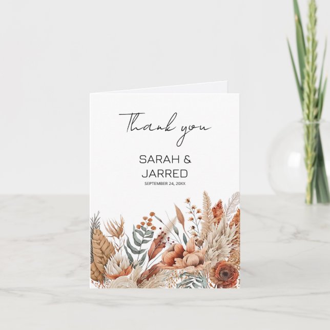 Carte De Remerciements Aquarelle Mariage de fleurs en terre cuite (Devant)
