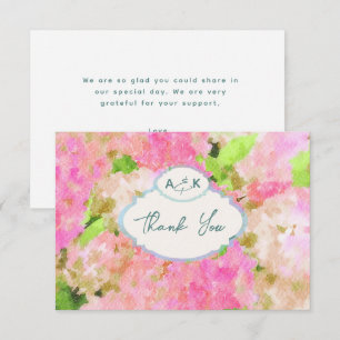 Carte De Remerciements Aquarelle Mariage de Jardin aux Hortensias Roses M