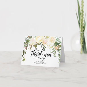 Carte De Remerciements Aquarelle mariage Florale Crème Ivoire rose