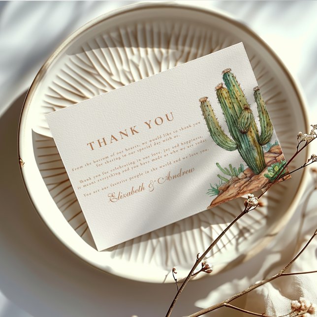 Carte De Remerciements Aquarelle Mariage paysage du désert de Cactus (Créateur téléchargé)