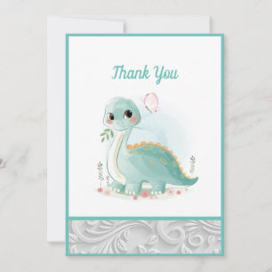 Carte De Remerciements Aquarelle mignonne Bébé Dinosaure Vert