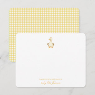 Carte De Remerciements Aquarelle mignonne Canard Jaune En vichy bébé Merc