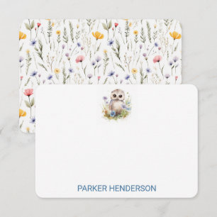 Carte De Remerciements Aquarelle mignonne Chouette bébé Enfants Papeterie