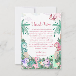 Carte De Remerciements Aquarelle mignonne Dinosaur Baby shower fille
