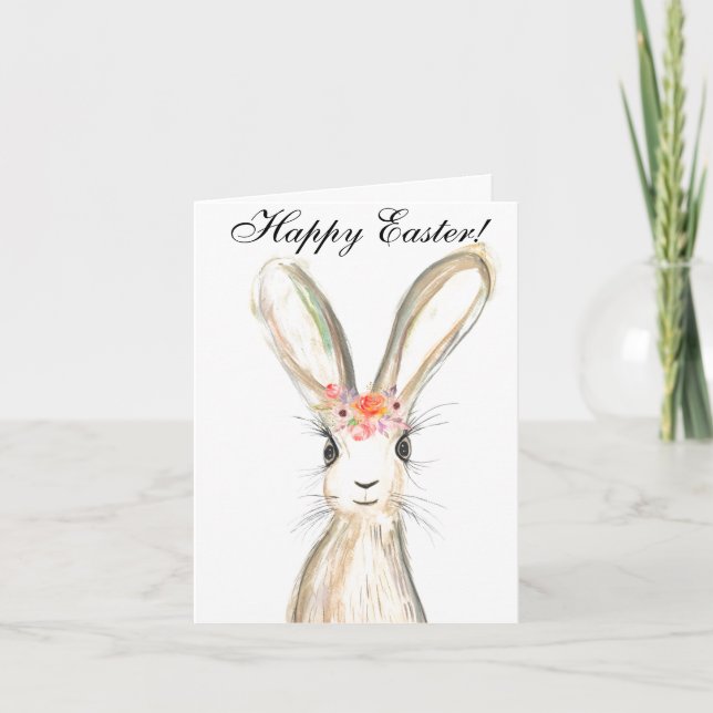 Carte De Remerciements Aquarelle mignonne Lapin Lapin Lièvre Pâques Flora (Devant)