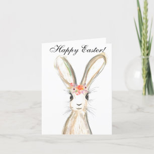 Carte De Remerciements Aquarelle mignonne Lapin Lapin Lièvre Pâques Flora