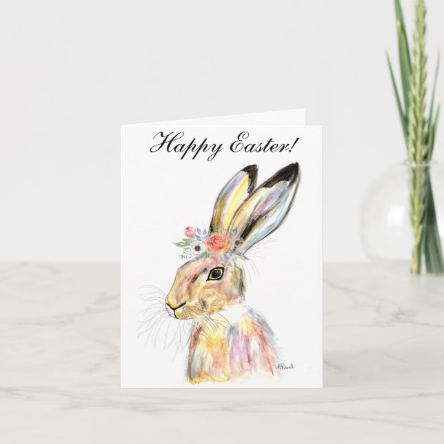 Carte De Remerciements Aquarelle mignonne Lapin Lapin Lièvre Pâques Flora (Devant)