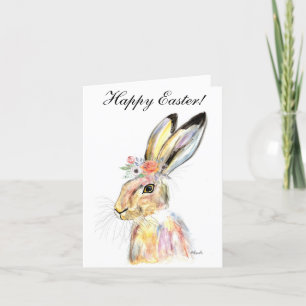 Carte De Remerciements Aquarelle mignonne Lapin Lapin Lièvre Pâques Flora