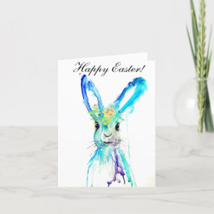 Carte De Remerciements Aquarelle mignonne Lapin Lapin Lièvre Pâques Flora