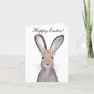 Carte De Remerciements Aquarelle mignonne Lapin Lapin Lièvre Pâques Flora