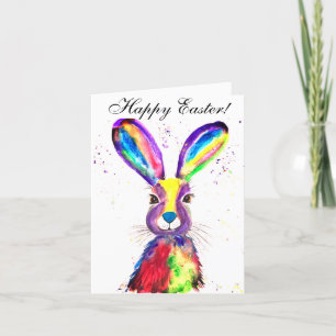 Carte De Remerciements Aquarelle mignonne Lapin Lapin Lièvre Pâques Flora