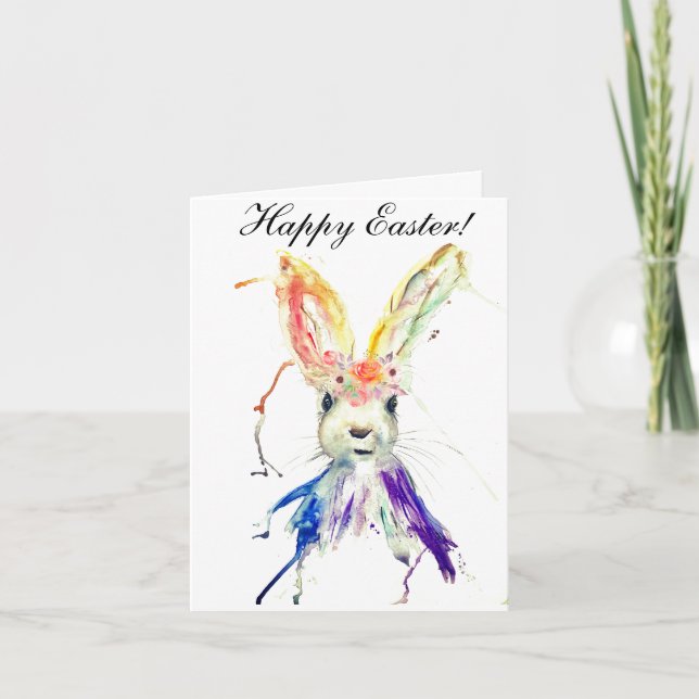 Carte De Remerciements Aquarelle mignonne Lapin Lapin Lièvre Pâques Flora (Devant)