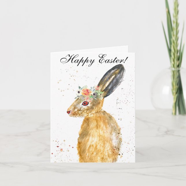 Carte De Remerciements Aquarelle mignonne Lapin Lapin Lièvre Pâques Flora (Devant)